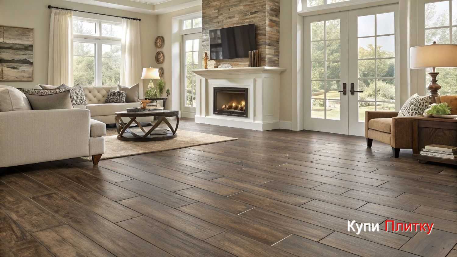 Сочетание плитки с разными стилями гостиной