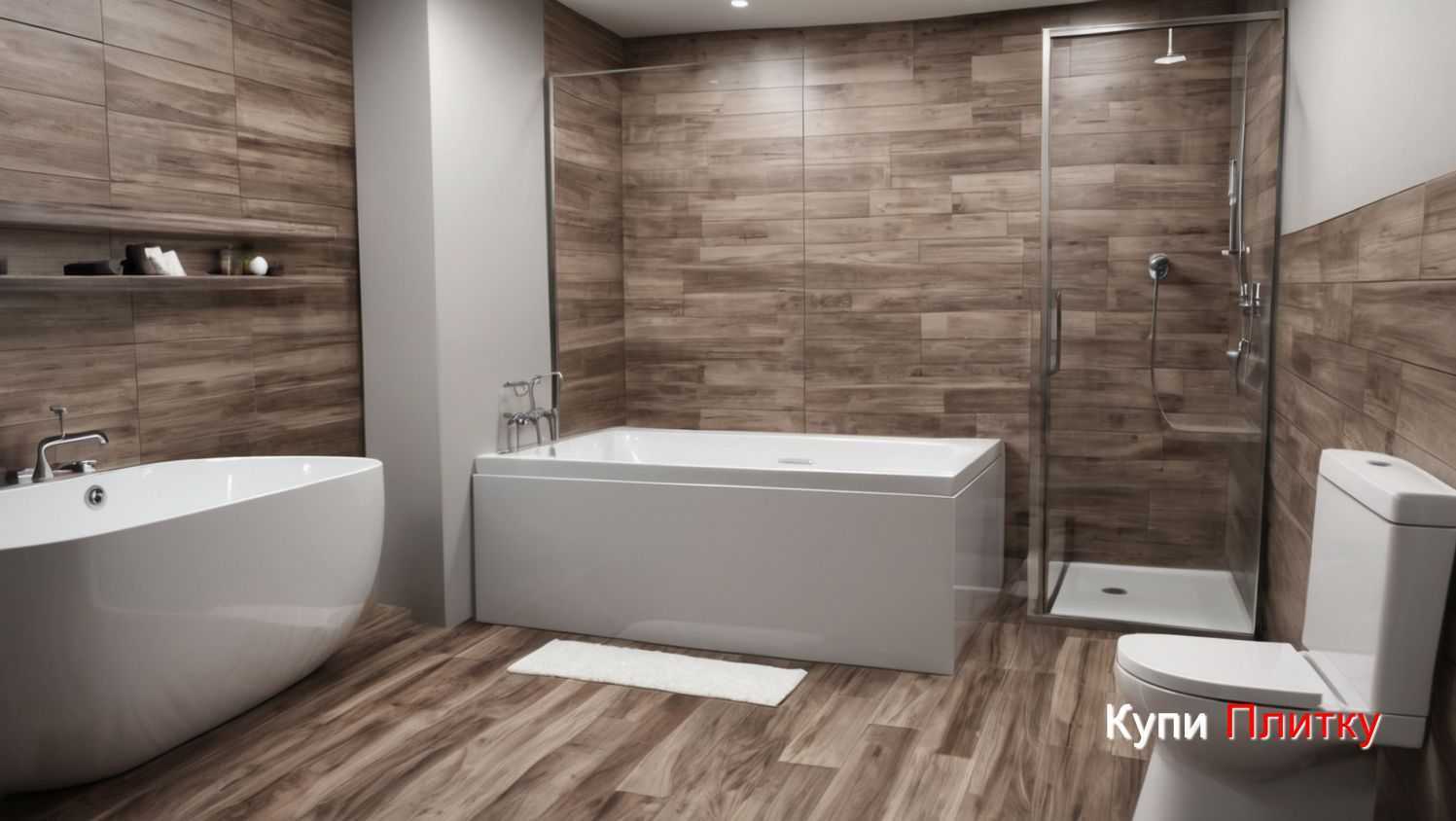 Оптимальные комбинации плитки под дерево с зеркалами и фурнитурой