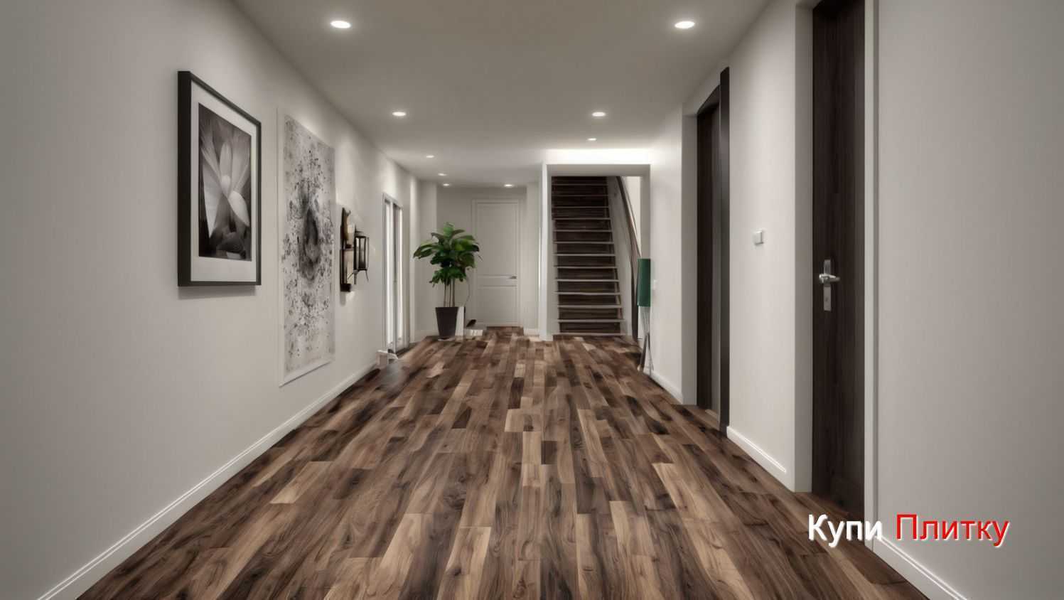 Сочетание плитки с дверьми, плинтусами и мебелью в интерьере