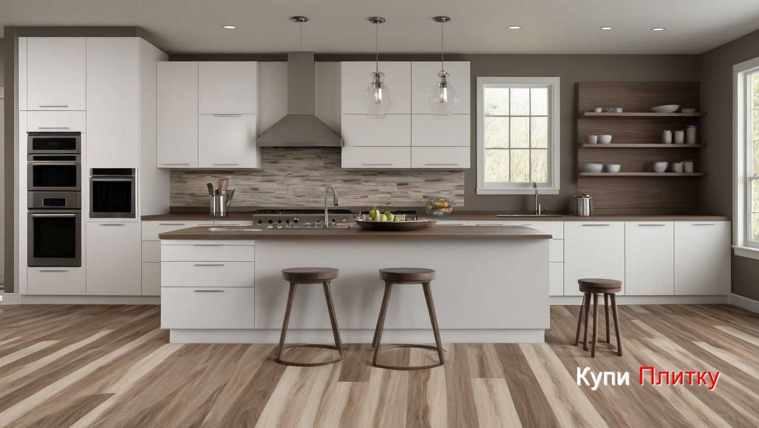 Совмещение плитки под дерево с кирпичными и каменными стенами