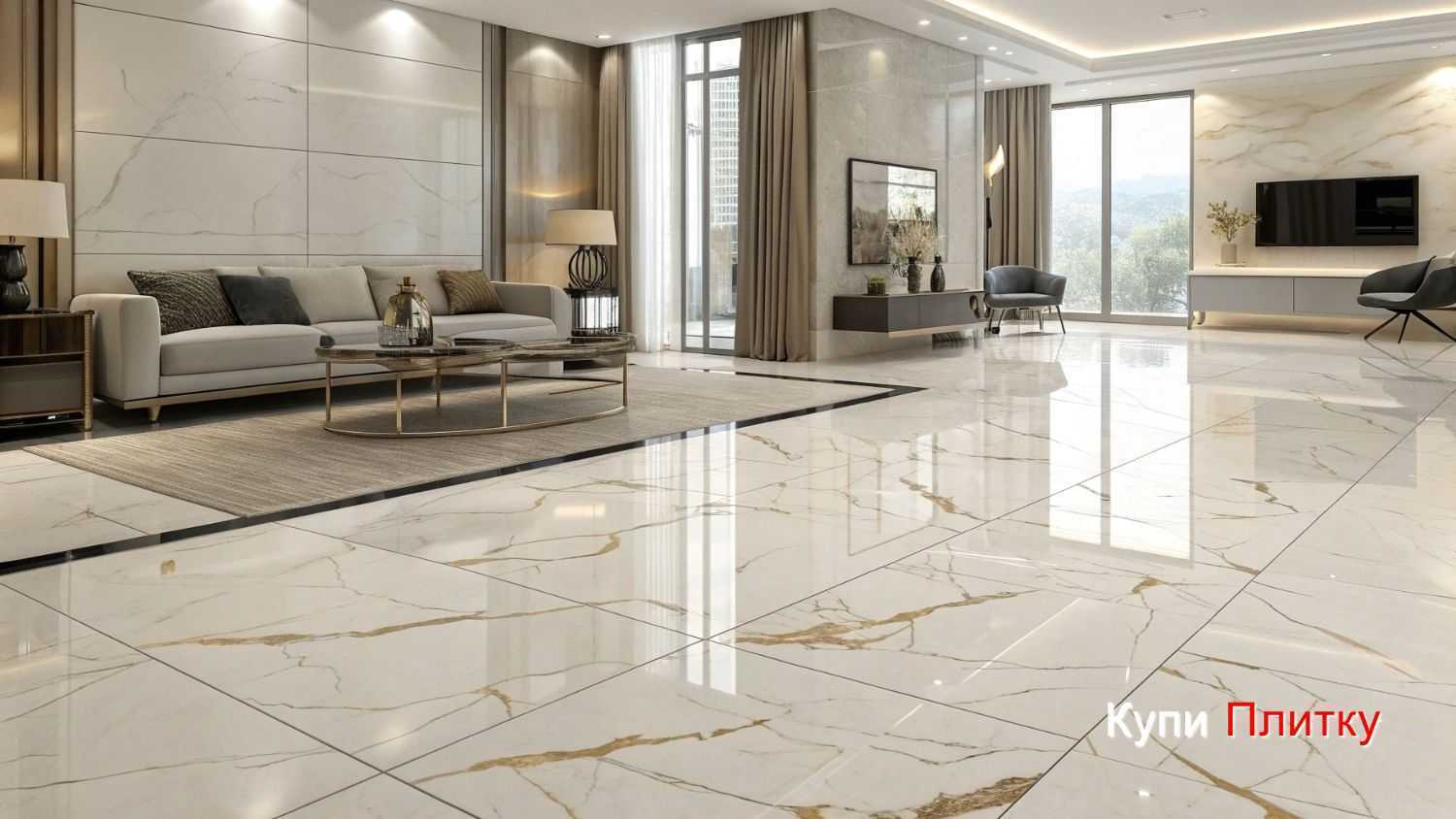 Практический пример расчета плитки под мрамор для гостиной