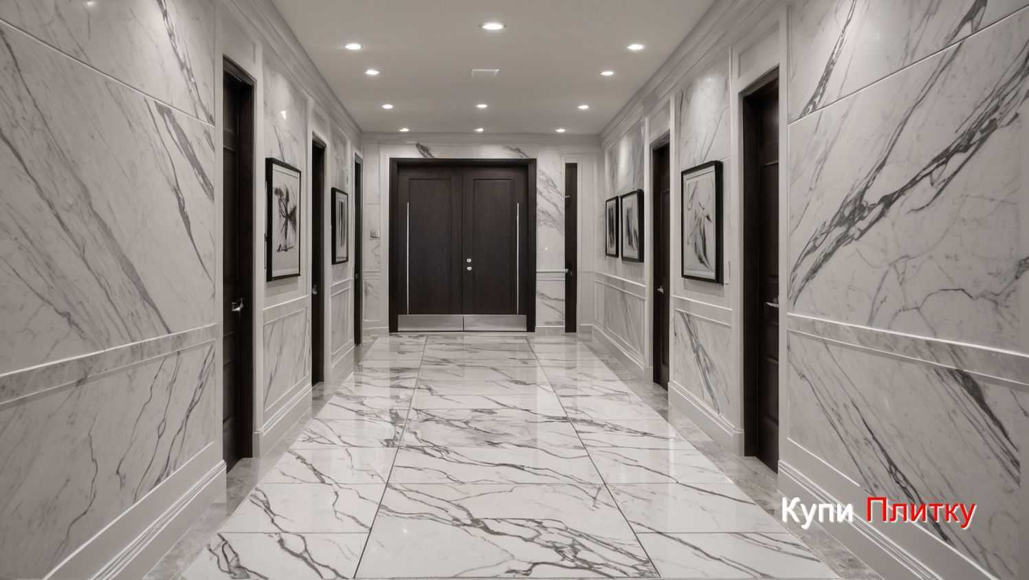 Комбинация плитки с мебелью и классическими элементами интерьера