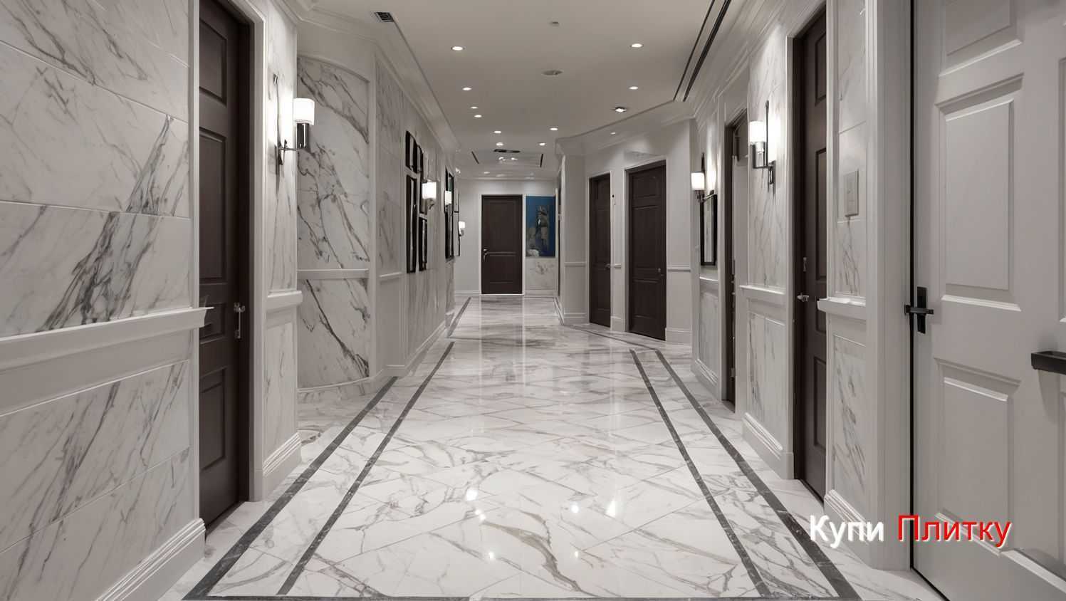 Освещение, подчеркивающее глубину и фактуру плитки под мрамор