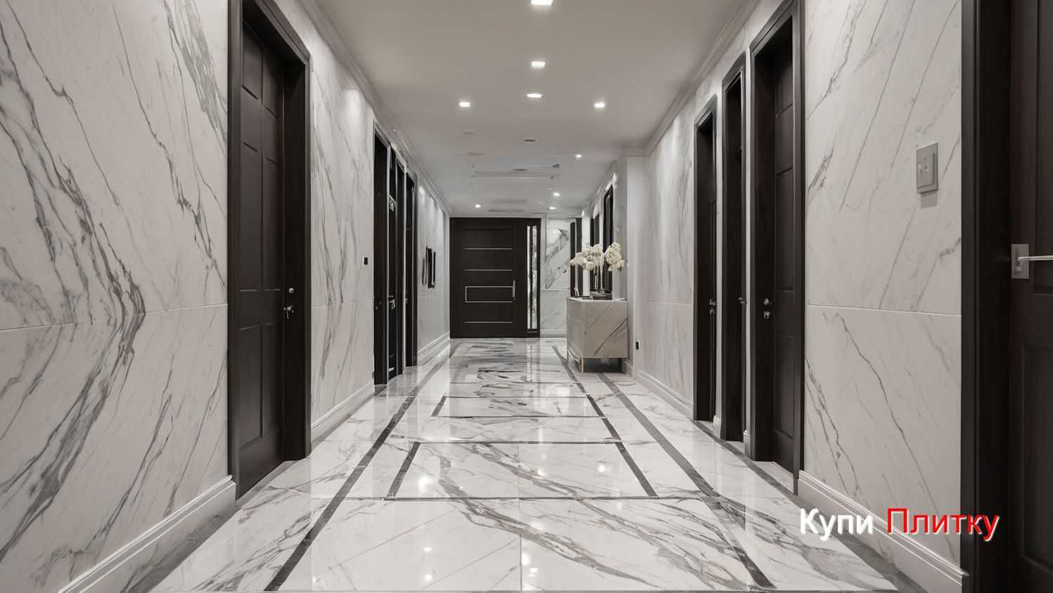 Напольный керамогранит под мрамор в гостиной: уход без разводов