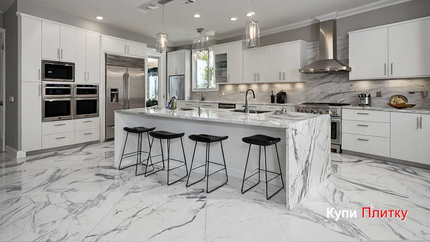 Как выбрать направление укладки плитки под мрамор на кухне