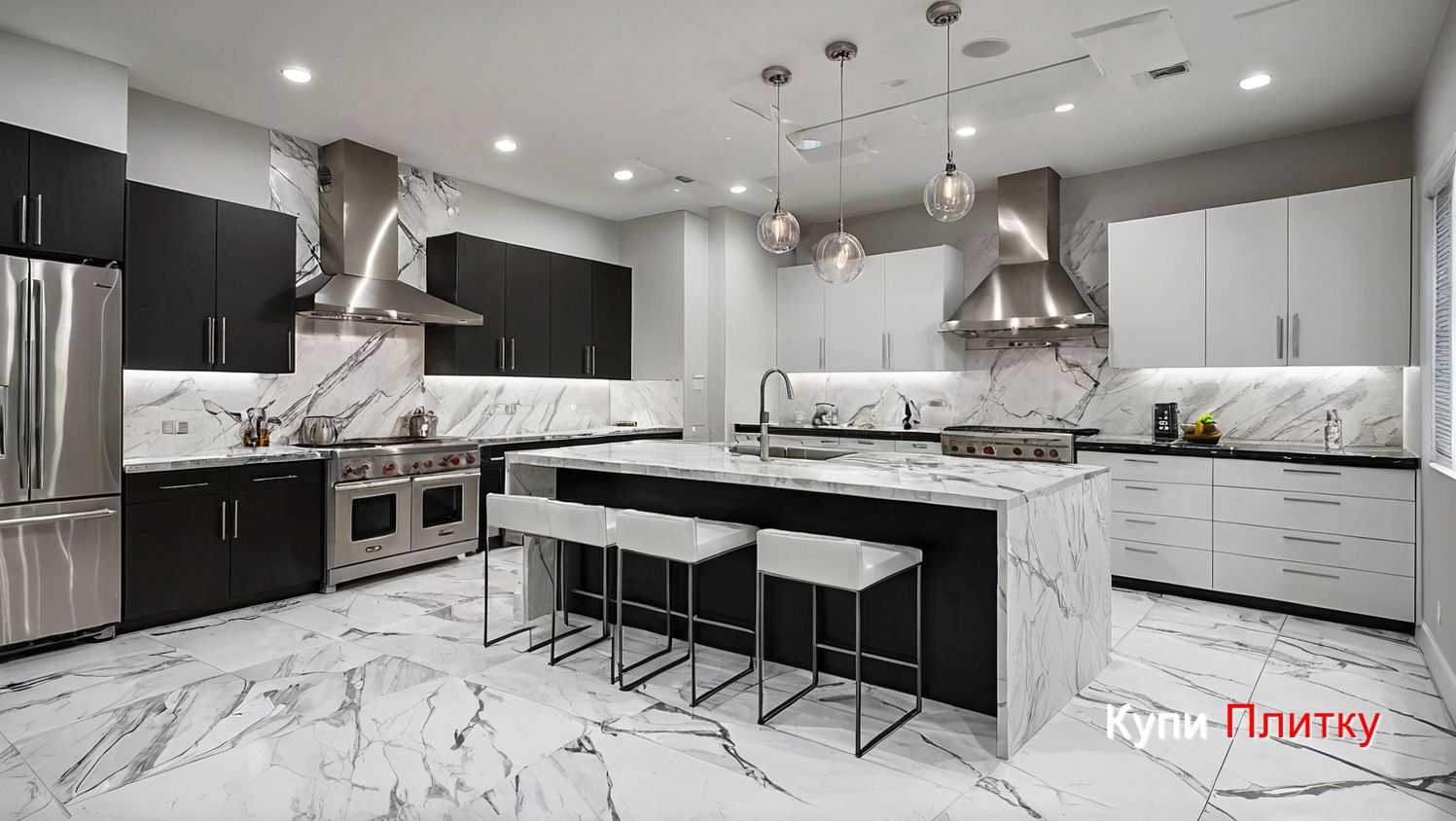 Уход и чистка напольной плитки под мрамор в зоне готовки
