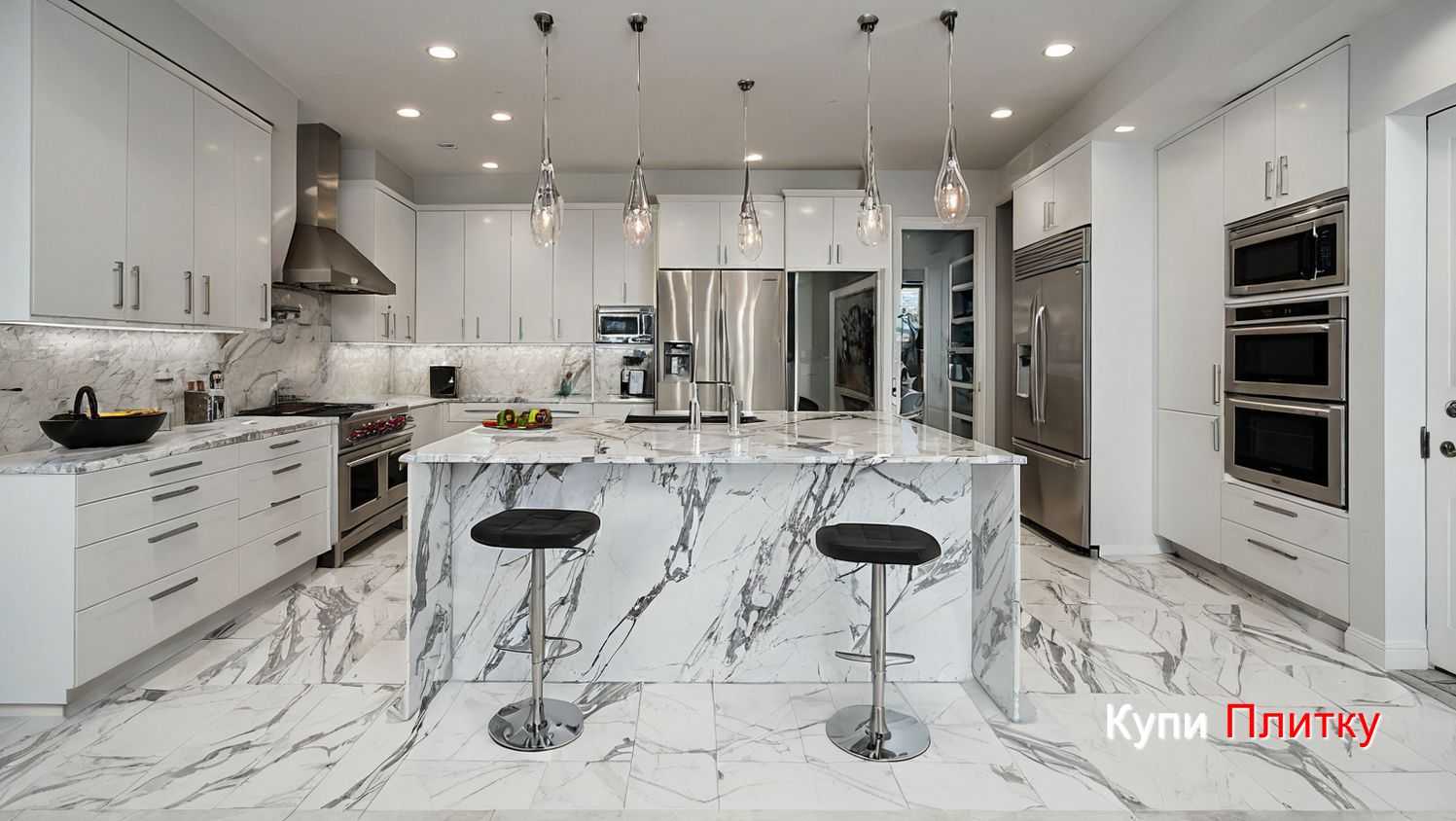 Ошибки при сочетании плитки под мрамор с отделкой кухни и как их избежать