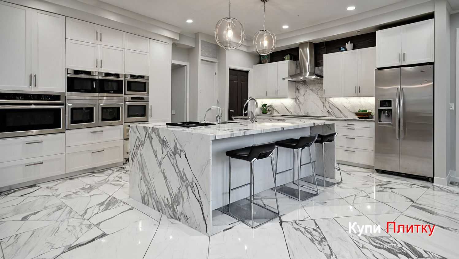 Как выбрать плитку под мрамор на кухне в маленьком помещении