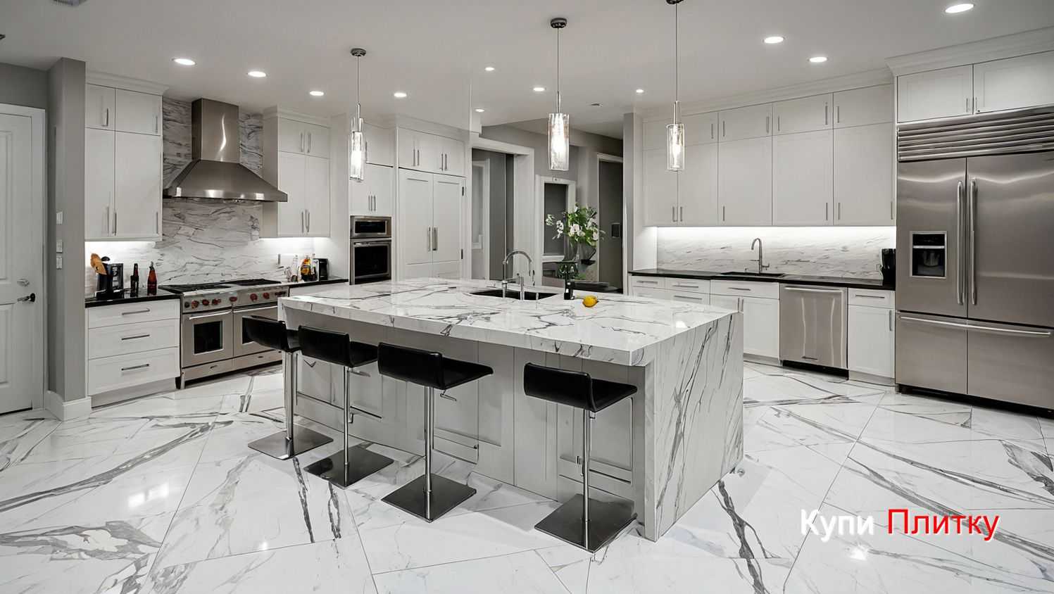 Как выбрать оттенок мраморной плитки для интерьера кухни лофт