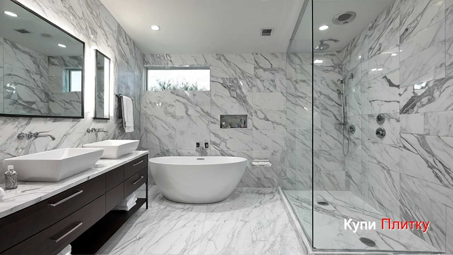 Напольная плитка под мрамор в ванной: советы по выбору формата