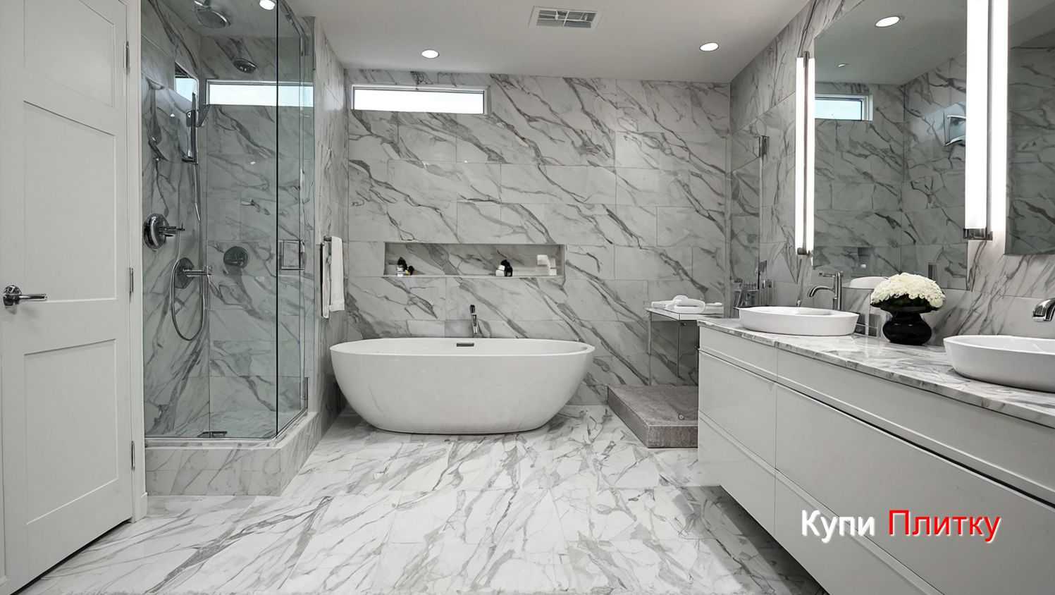 Какая плитка под мрамор лучше подходит для маленькой ванной