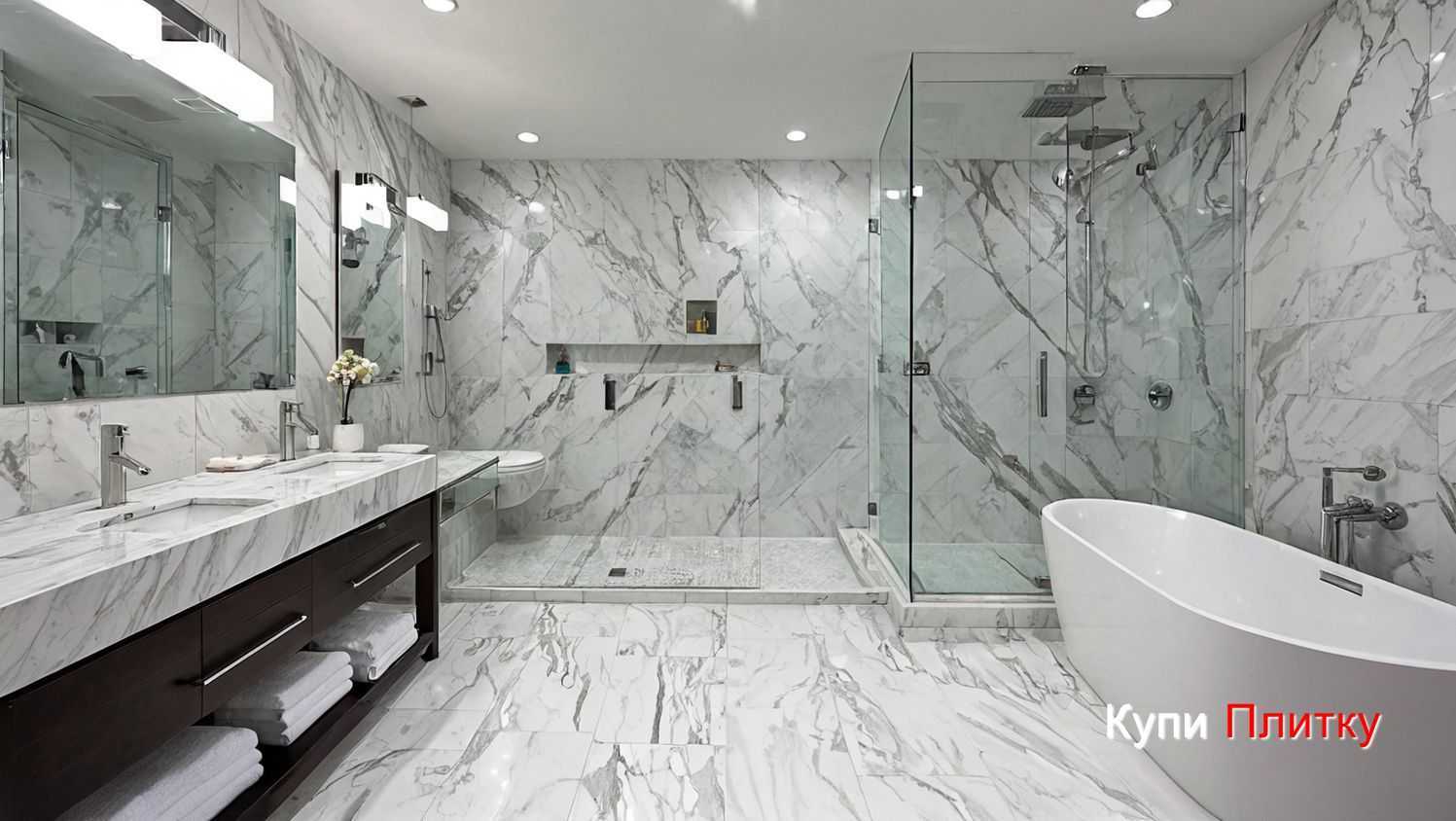 Керамогранит под мрамор в ванной: как выбрать под душевую кабину