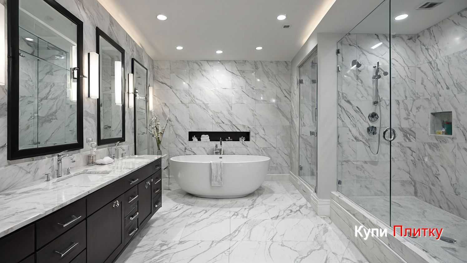 Стыковка плитки на полу и стенах в душевой зоне