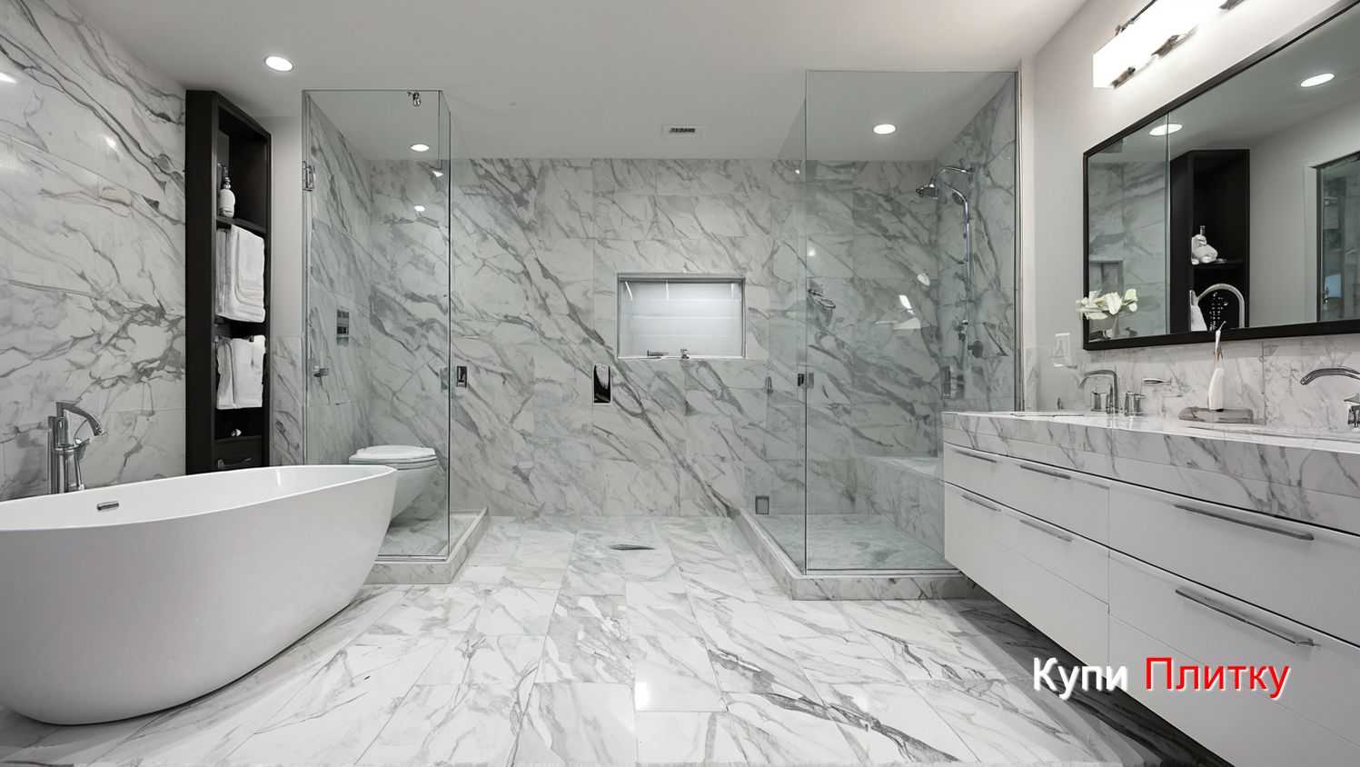 Плитка под мрамор в ванной: современные стили оформления