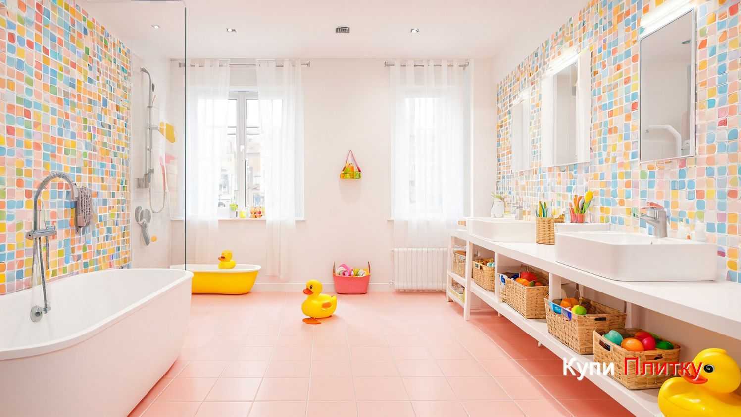 Керамическая плитка в детской ванной: плитка под мозаичную структуру