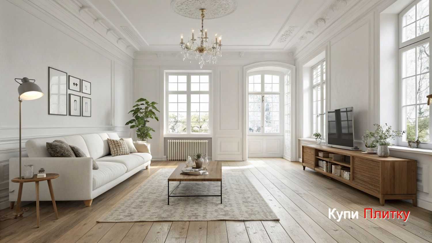 Светлая плитка под дерево в гостиной: как визуально увеличить пространство