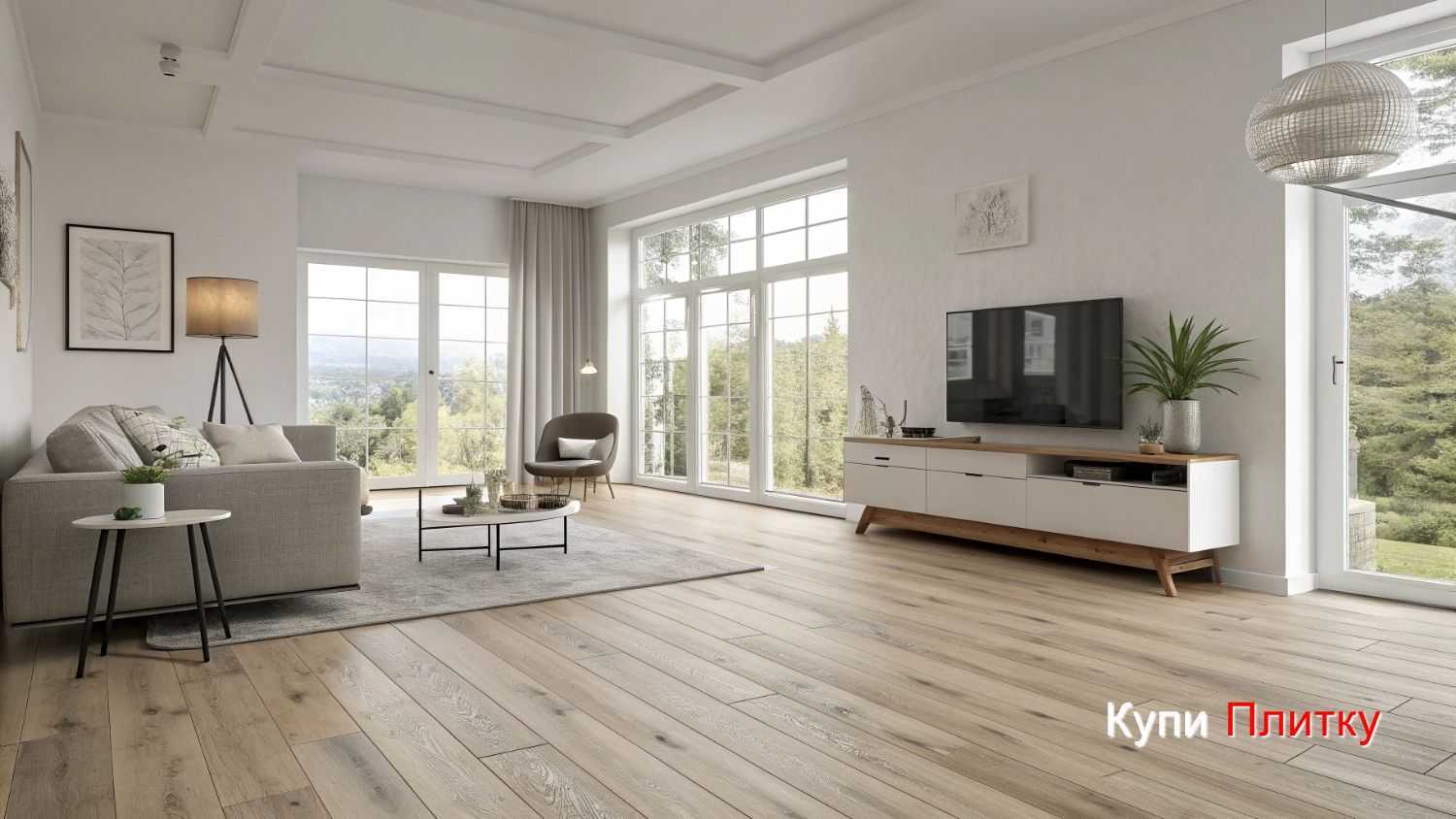 Плитка под дерево в гостиной и освещение: как подчеркнуть текстуру