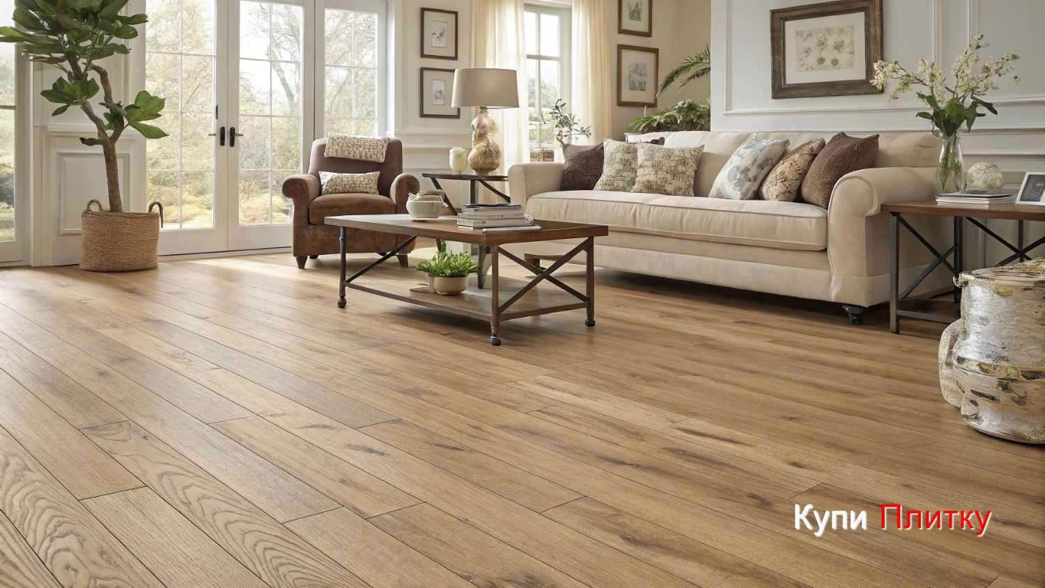 Экологичные материалы: плитка под дерево в гостиной без вреда здоровью