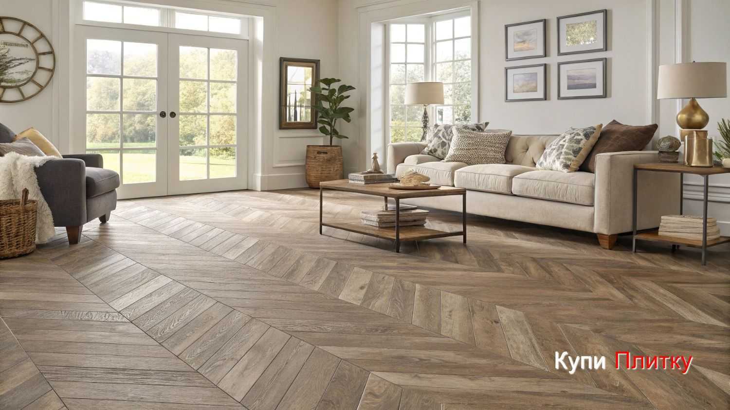 Плитка под дерево в гостиной и плинтусы: правила подбора