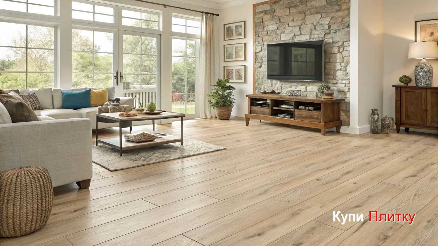 Плитка под дерево в гостиной - модные цвета 2025 года