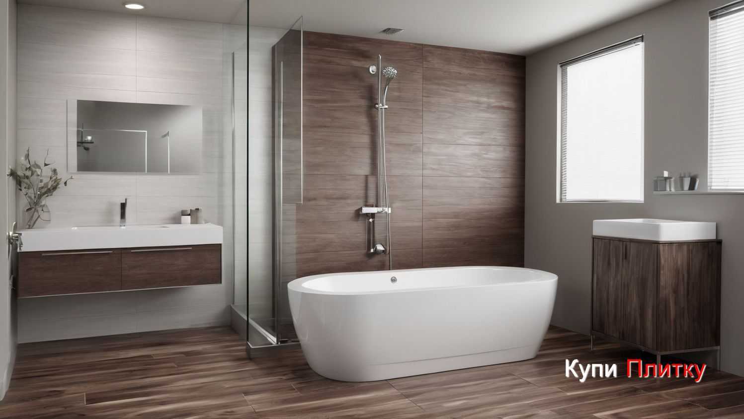 Дизайн ванной комнаты с плиткой под дерево - современные тенденции