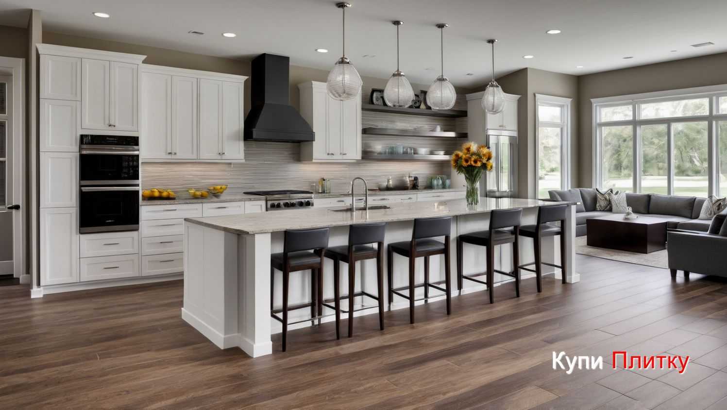 Плитка под дерево на кухне в стиле классика