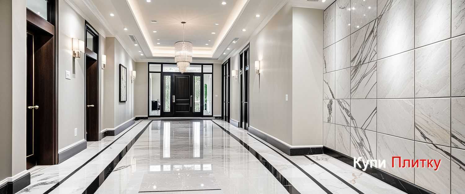 Как оформить интерьер с напольной плиткой под мрамор в гостиной в скандинавском стиле