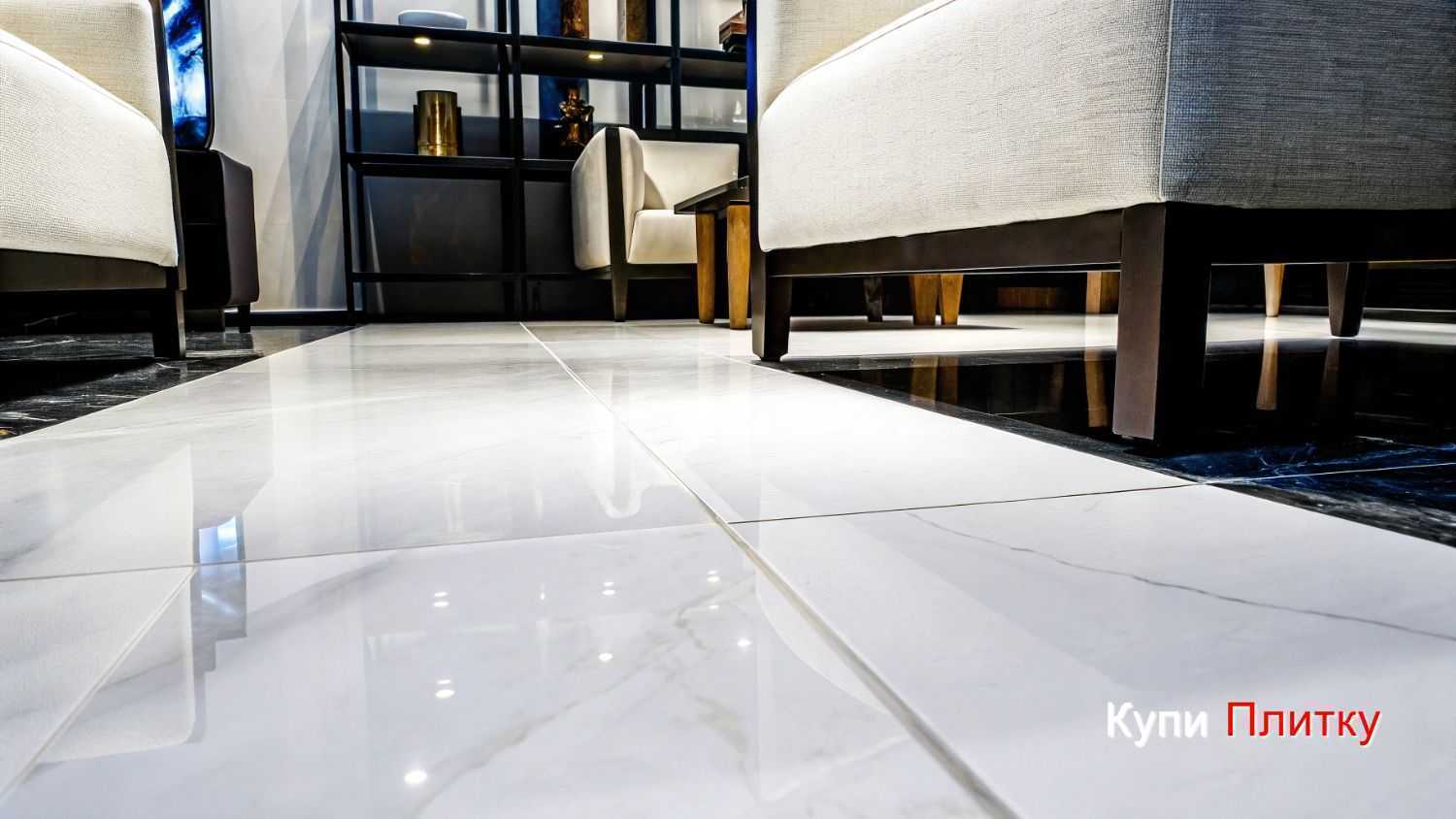 Напольный керамогранит под мрамор в гостиной: как выбрать толщину