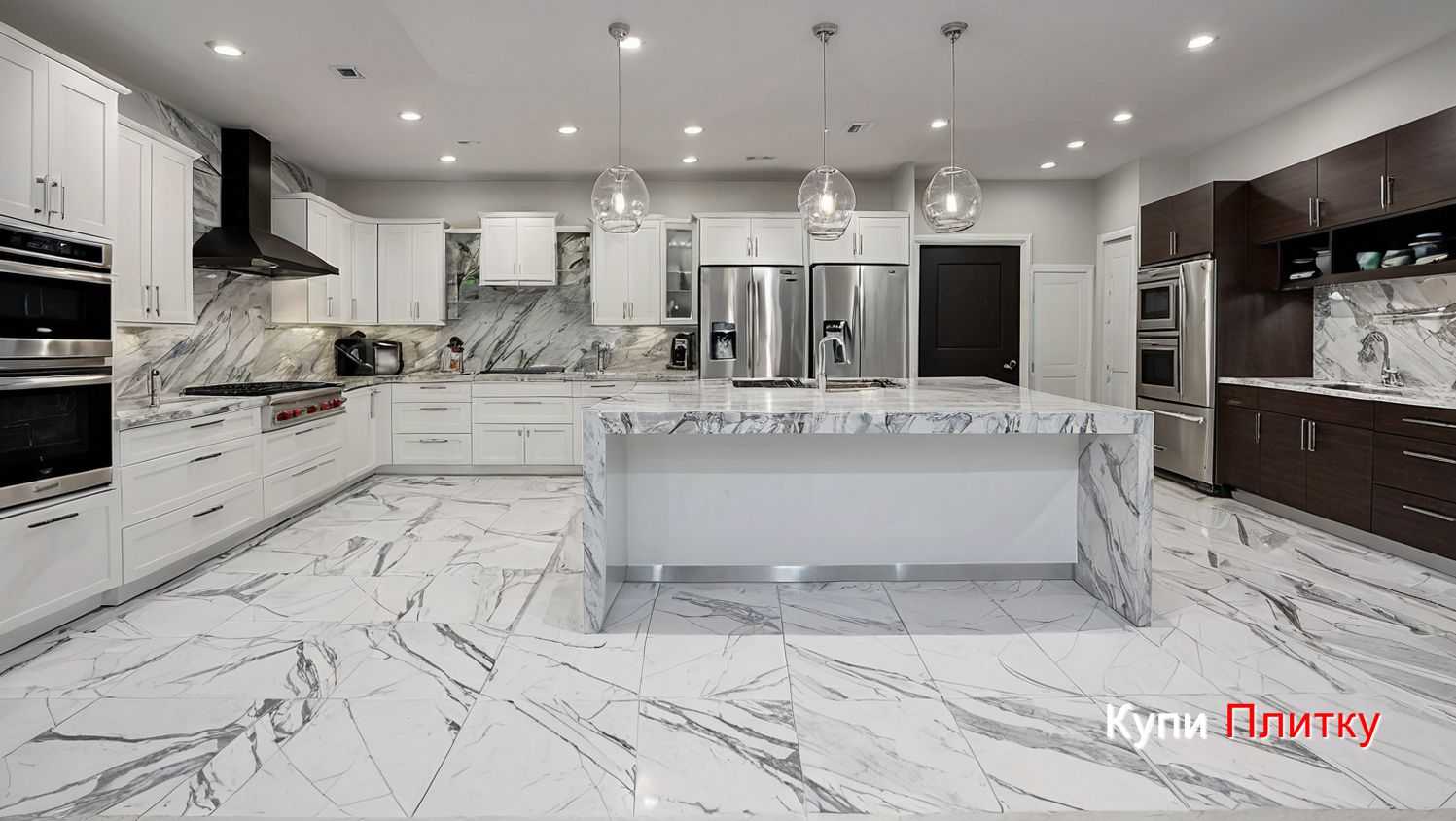 Напольная плитка под мрамор на кухне в хрущевке - как визуально увеличить пространство