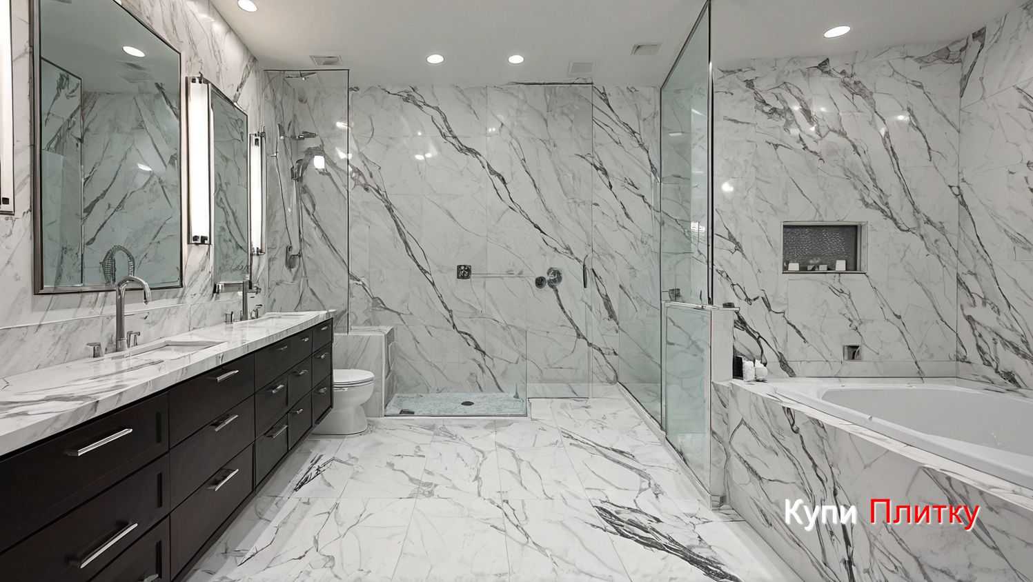 Плитка под мрамор в ванной в скандинавском стиле