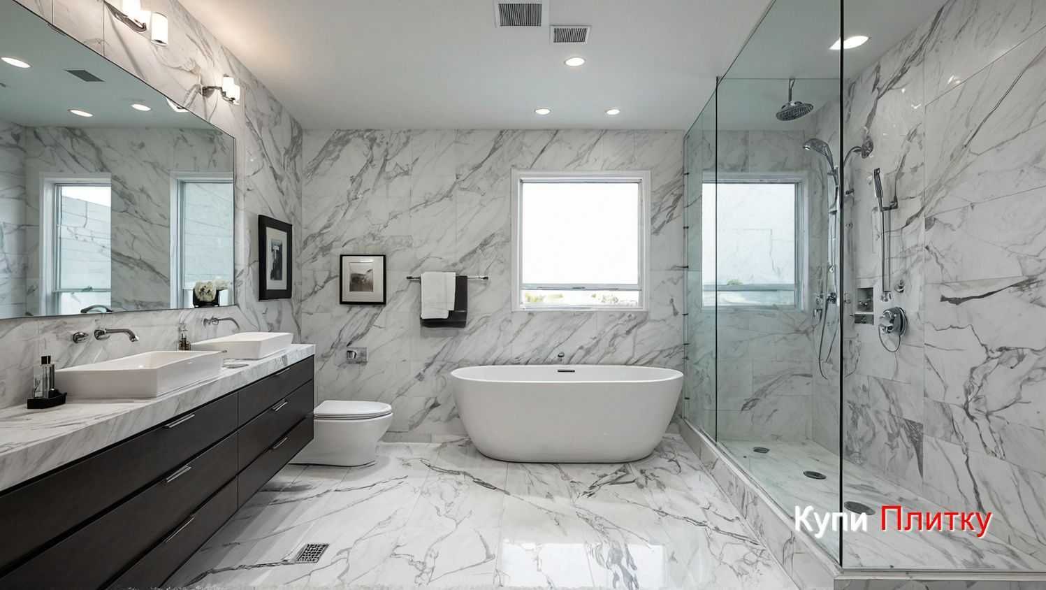 Плитка под мрамор в ванной в классическом стиле