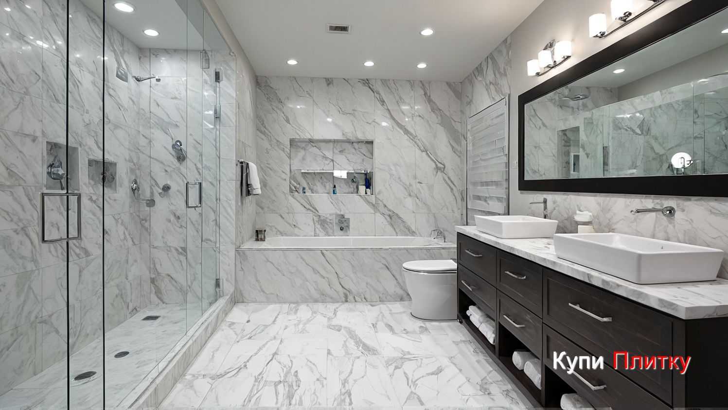 Керамогранит под мрамор в ванной - плюсы и минусы материала