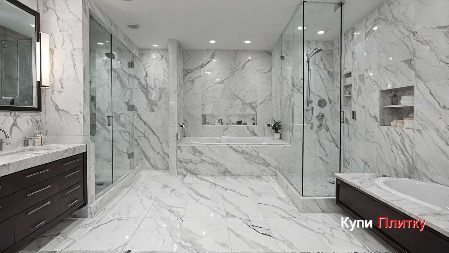 Керамогранит под мрамор в ванной - выбор под цвет стен