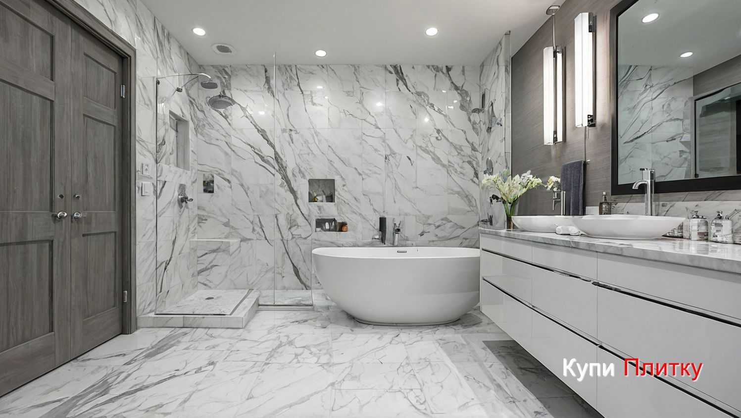 Как укладывать крупноформатную плитку под мрамор в ванной
