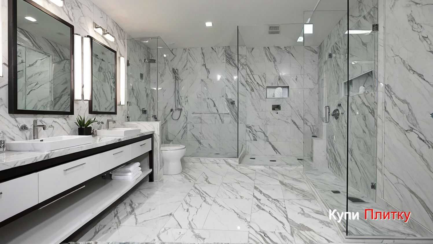 Напольная плитка под мрамор в ванной - правила комбинирования с декоративными вставками