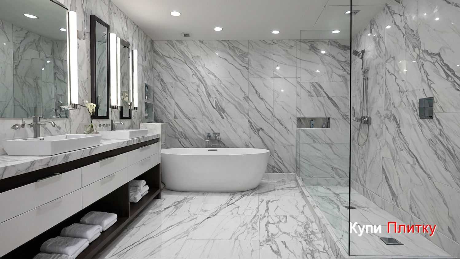 Керамогранит под мрамор в ванной: как выбрать толщину и формат
