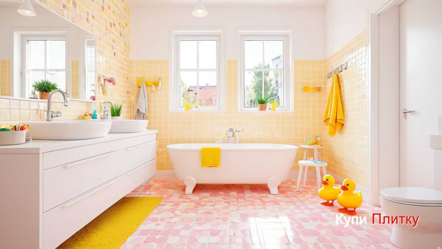 Керамическая плитка в детской ванной: комбинирование плитки и декоративных панелей